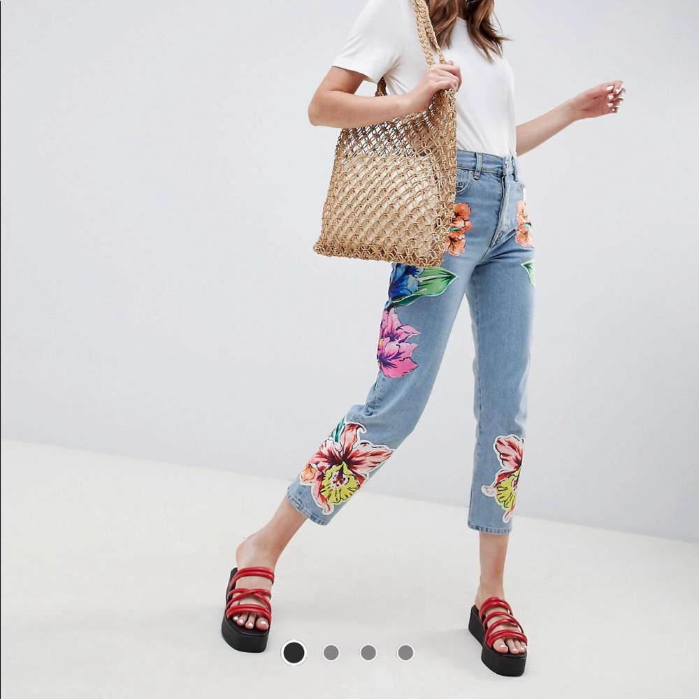 NWOT floral denim jeans pants ASOS patchwork fun